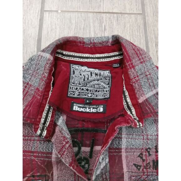 Affliction motorcycles The Buckle Embroidered Snap Up Shirt Mens L red gray blk - Picture 2 of 5